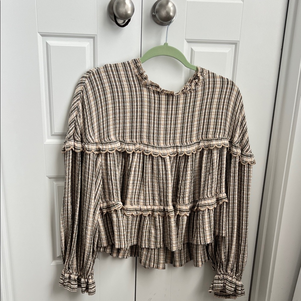 Pilcro Black and Cream Striped Blouse